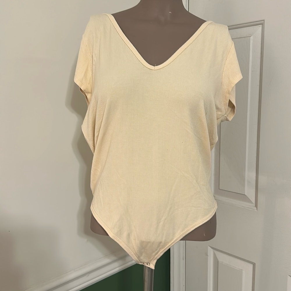 Sofia Vergara Women’s Cap Sleeve Double V Ribbed Knit Bodysuit sz XL